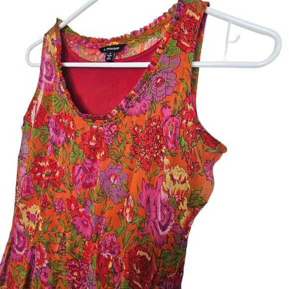 J Peterman Dress Floral Dress Midi Dress Scoop Neck Dress Ruffle Neck Dress 0 - Picture 4 of 7